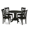 HomeStock 5-Piece Round Black Finish Solid Wood Top Dining table with 4-Chairs