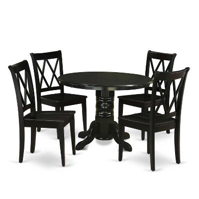 HomeStock 5-Piece Round Black Finish Solid Wood Top Dining table with 4-Chairs