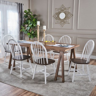 Christopher Knight Home Ansley 7 Pieces Farmhouse Rubber Wood Dining Set