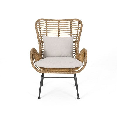 GDFStudio Izidro Indoor Boho Modern Wicker 4 Piece Club Chair and Ottoman Set