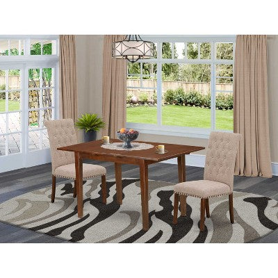 HomeStock 3-Piece Mahogany Finish Rectangular Solid Wood Top With Butterfly Leaf Dining Table Set