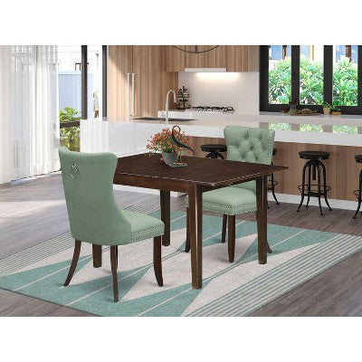 HomeStock 3-Pc Mahogany Finish Rectangular Solid Wood Top with Butterfly Leaf Dining Table Set