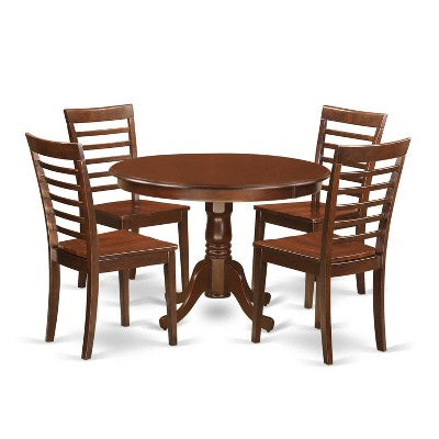 HomeStock 5-Piece Round Mahogany Finish Solid Wood Top Dining table with 4 Chairs