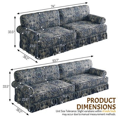 GDFStudio Belmont Mid-Century Modern Sofa Set with Rolled Arms and Pleated Skirt Design