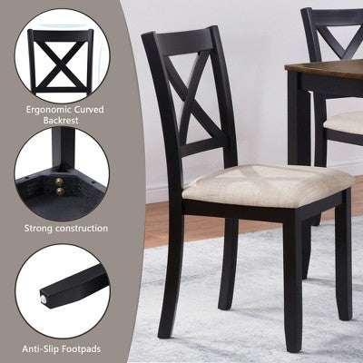 GDFStudio Callan Farmhouse Wood Upholstered 6 Piece Dining Set with Bench