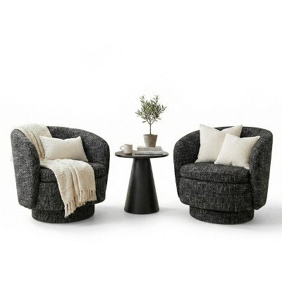 3-Piece Modern Seating Set with 2 Swivel Barrel Accent Chairs and Black Pedestal Round Side Table for Living Room or Reading Corner-Panipeachy