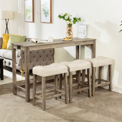 sumyeg 4 Piece Bar Table Set with Power Outlet and 3 Padded Stools for Dining or Living Room