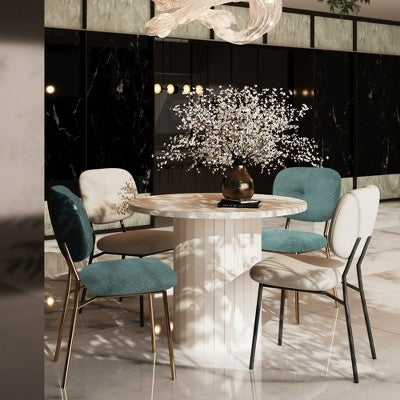 5 PCS Dining Set for 4, Modern Dining Table Set with 4 Upholstered Dining Chairs, Turquoise & Beige & White - ModernLuxe