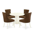 HomeStock 5-Piece Round Buttermilk & Cherry Finish Solid Wood Top Dining Table with 4 Parson Chair
