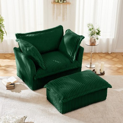 GDFStudio Emerson 49 W Slipcovered Corduroy Floor Chair with Ottoman