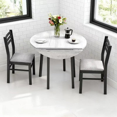 Homy Casa 3-Piece Drop-Leaf Dining Table Set with 2 Chairs  Space-Saving Kitchen Furniture