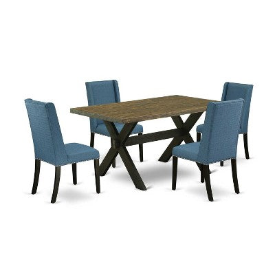 5-Piece Distressed Jacobean Finish Solid Wood Top Dining table with 4-Chairs with