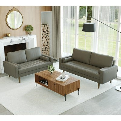 Luige 2 Piece Mid-Century Modern Square Arm Faux Leather Sofa and Loveseat Set - Tree City