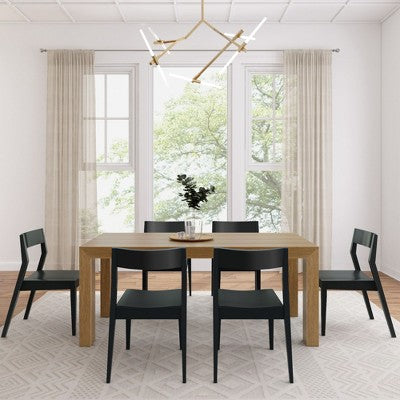 Plank+Beam 72 Modern Solid Wood Dining Table Set, Black Wirebrush, + 6 Chairs