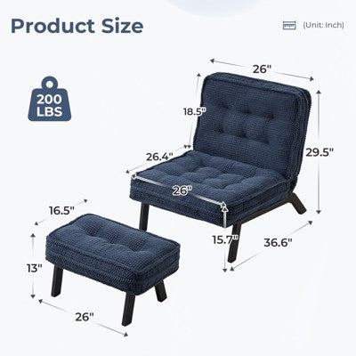 Bestier Accent Chair with Adjustable Backrest, Tufted Lounge Chair with Ottoman Set, Upholstered Reclining Chair for Reading Room