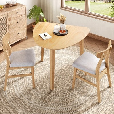 3-Piece Modern Dining Table Set, Triangular Side Table & 2 Curved Wood Chairs for Small Living Room Kitchen Studio - ModernLuxe
