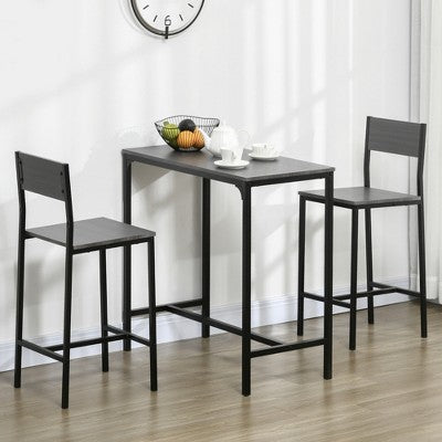 3 Piece Bar Table and Chairs, Industrial Dining Table Set for 2, Counter Height Kitchen Table with Bar stools, Breakfast Table Set for 2