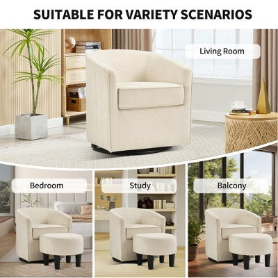 Bestier Swivel Accent Chair with Ottoman Set, Barrel Club Chair with Simple Line Design for Living Room Bedroom, Round Reading Chair