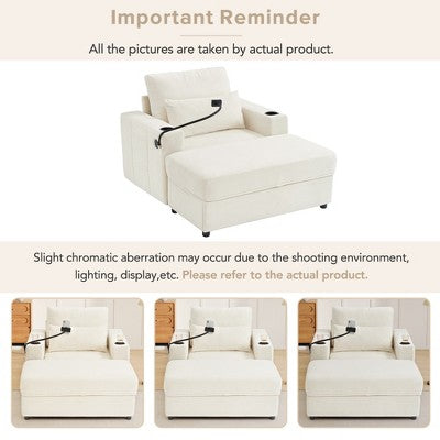 GDFStudio Roy Modern 42.5 Armchair Chaise Lounge Sofa with Movable Storage Ottoman and USB Ports