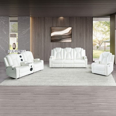 Home Imports Emporium 3 pc Living Room Furniture Set, Power Reclining Set with Built-in USB Ports and Storage Console, LED Reclining for Living Room