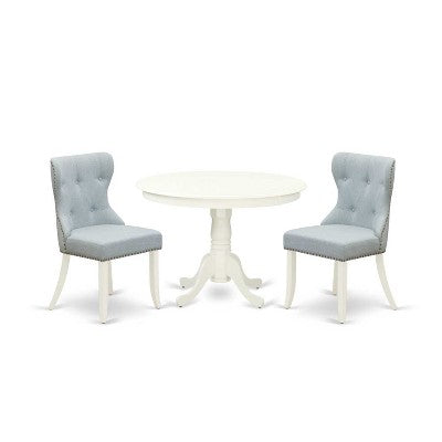 3-Piece Linen White Finish Solid Wood Top - Dining Room Set - Seats 4