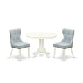 3-Piece Linen White Finish Solid Wood Top - Dining Room Set - Seats 4