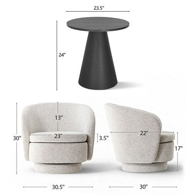 3-Piece Modern Seating Set with 2 Swivel Barrel Accent Chairs and Black Pedestal Round Side Table for Living Room or Reading Corner-Panipeachy