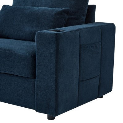 GDFStudio Roy Modern 42.5 Armchair Chaise Lounge Sofa with Movable Storage Ottoman and USB Ports
