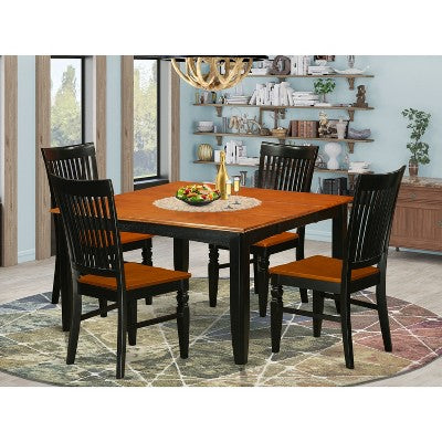 Modern 5 Piece Dinette Set - Dining Table & 4 Chairs - Black Cherry Finish - Small Space Kitchen Set