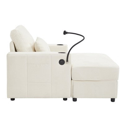 GDFStudio Roy Modern 42.5 Armchair Chaise Lounge Sofa with Movable Storage Ottoman and USB Ports