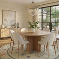 Japandi Round Dining Table Set For 6, Cross Base Pedestal Table With Upholstered Dining Chairs, Rustic Farmhouse 7-Piece Dining Set-Panipeachy