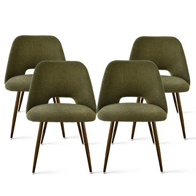 5-Piece Round Glass Dining Table Set with Upholstered Fabric Chairs, Modern Kitchen & Dining Room Furniture with Walnut Legs-Panipeachy