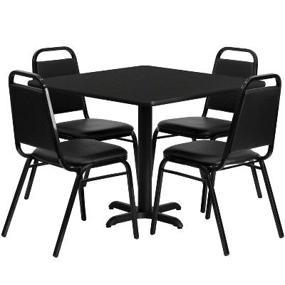 Flash Furniture 36 Square Laminate Table Set with X-Base and 4 Trapezoidal Back Banquet Chairs