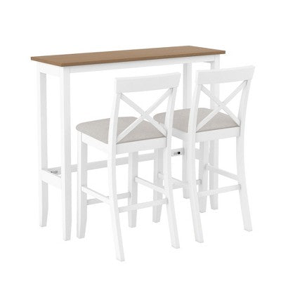GDFStudio Varo Farmhouse Rectangular Acacia Wood Bar Height Dining Set with Upholstered Chairs