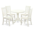 HomeStock 5-Piece Linen White Finish Solid Wood Top Dining table with 4 Chairs