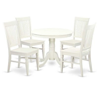 HomeStock 5-Piece Linen White Finish Solid Wood Top Dining table with 4 Chairs