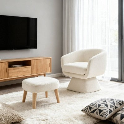 Modern Swivel Accent Chair and Ottoman Set, Fabric Upholstered Swivel Side Chair for Living Room, Bedroom, Apartment, or Reading Nook-Panipeachy