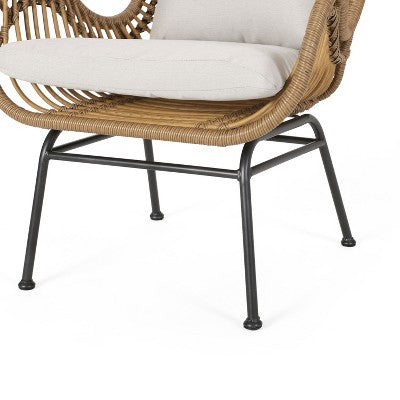 GDFStudio Izidro Indoor Boho Modern Wicker 4 Piece Club Chair and Ottoman Set