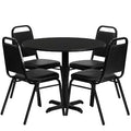Emma and Oliver 36 Round Laminate X-Base Table Set with 4 Banquet Chairs