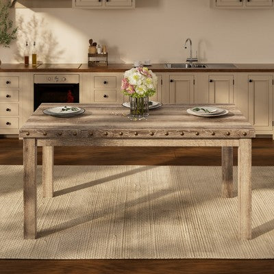 Wooden Dining Set - Modern Farmhouse Style Rectangular Table & Upholstered Chairs for Kitchen & Dining Room (Beige)-Morden Fort