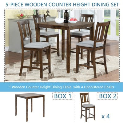 GDFStudio Nolwenn Traditional 5 Piece Acacia Wood Rubberwood Dining Table Set with 4 Linen Upholstered Chairs