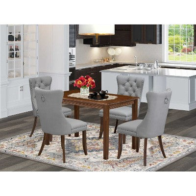 5-Piece Antique Walnut Finish Solid Wood Top - Rectangular Dining Room Set - Seats 4