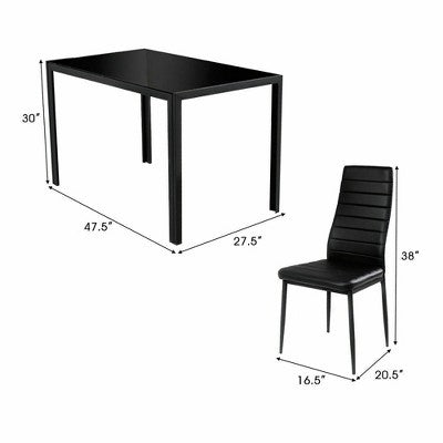 Costway 5 Piece Kitchen Dining Set Glass Metal Table 30 and 4 Chairs Breakfast Furniture Black