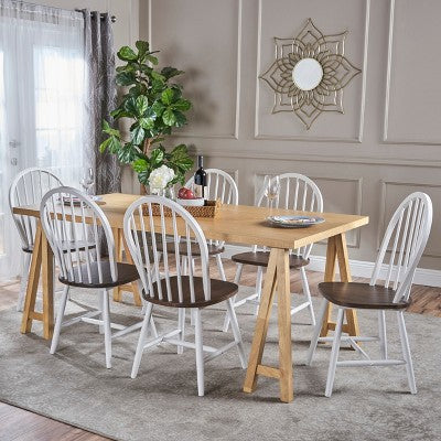 Christopher Knight Home Ansley 7 Pieces Farmhouse Rubber Wood Dining Set
