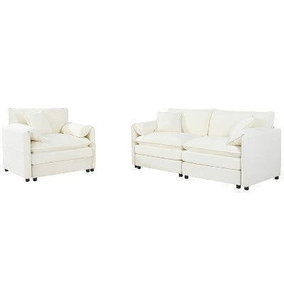 GDFStudio Jorah Modular 2 Piece Chenille Upholstered Sofa Set with 3 Pillows and Storage Pockets