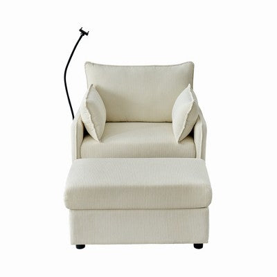 GDFStudio Renac Modern Corduroy Upholstered Chaise Lounge with Storage Ottoman and Pillows