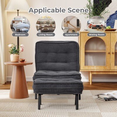 Bestier Accent Chair with Adjustable Backrest, Tufted Lounge Chair with Ottoman Set, Upholstered Reclining Chair for Reading Room