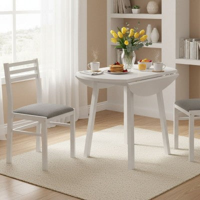 Homy Casa 3-Piece Drop-Leaf Dining Table Set with 2 Chairs  Space-Saving Kitchen Furniture
