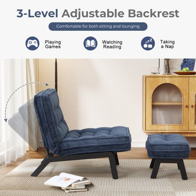 Bestier Accent Chair with Adjustable Backrest, Tufted Lounge Chair with Ottoman Set, Upholstered Reclining Chair for Reading Room