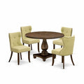 HomeStock 5-Piece Distressed Jacobean Finish Solid Wood Top Dining Table with 4 Parson Chair